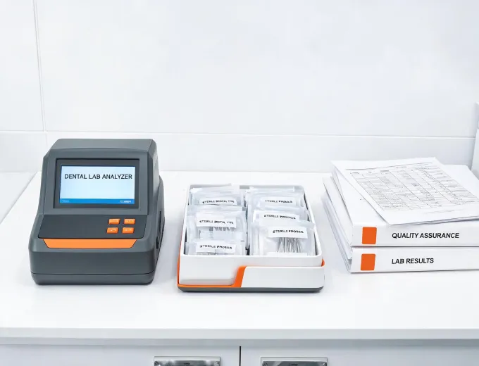 Dental and laboratory devices staged on a clean bench