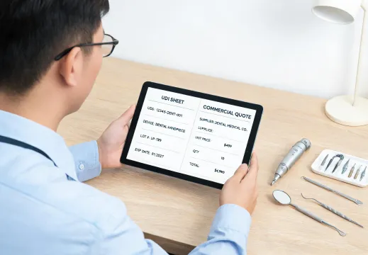 Procurement manager reviewing device files